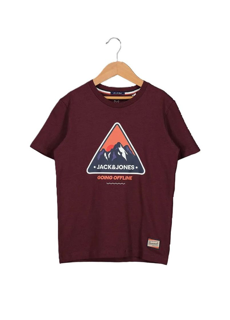 Бордовая демисезонная футболка для парня 12185361 бордовая с горами (140 см) Jack & Jones