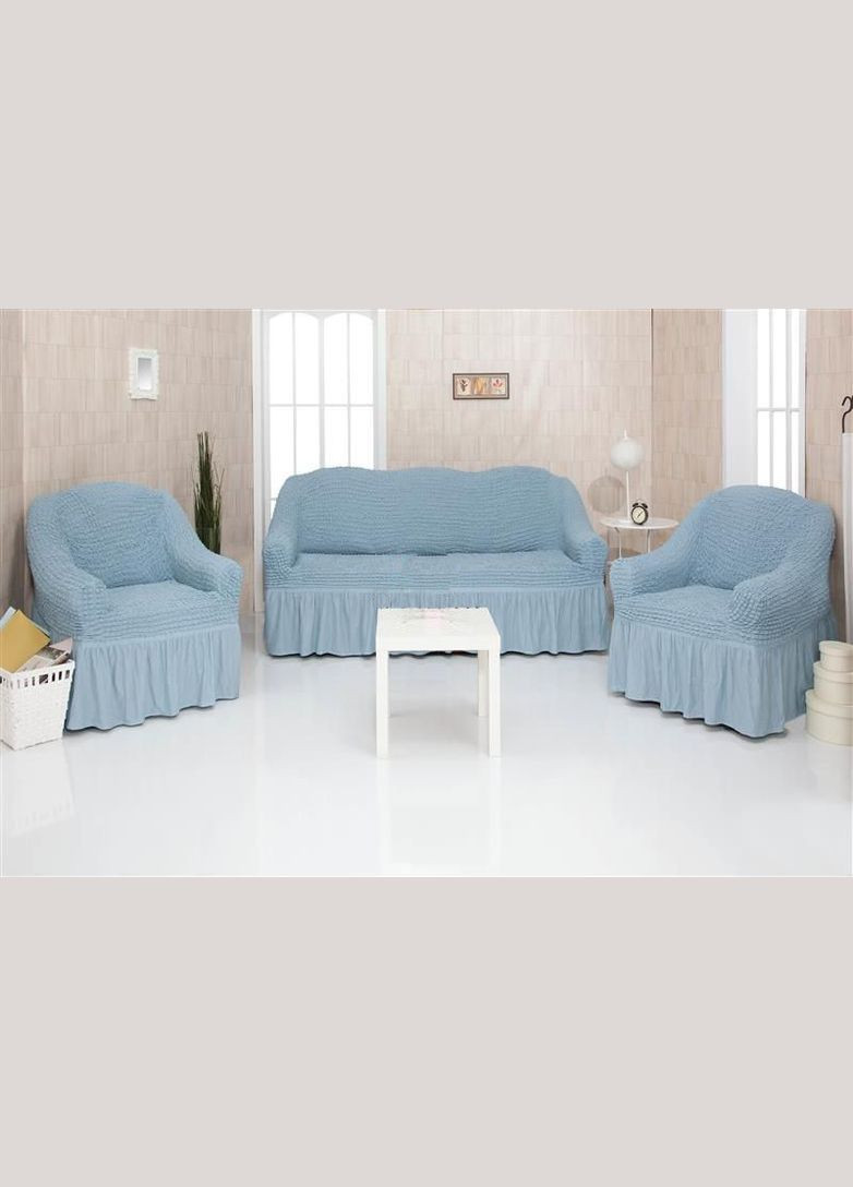 Чохли натяжні на диван 3-х місний та два крісла 01-215 (універсальні) Сіро-блакитний Venera (268547781)
