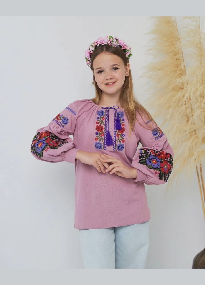 Рожева сучасна сорочка вишиванка для дівчинки рожева (341327633)