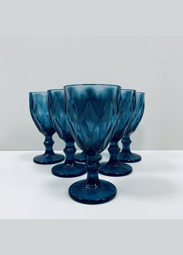 Набір скляних келихів для вина 6 шт 350 мл 2257 блакитні A-Plus (315345955)