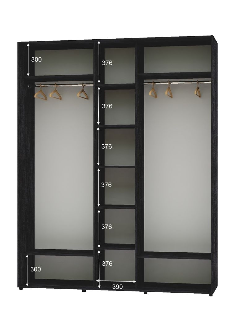 Шафа-купе тридверна 200*60*250 Бетон темний 3 двері Дзеркало ШК-04 Алекса (360434767)