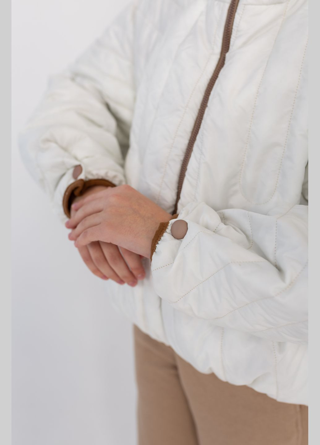 Комбинированная демисезонная куртка бежево-шоколадный Cvetkov Фрида