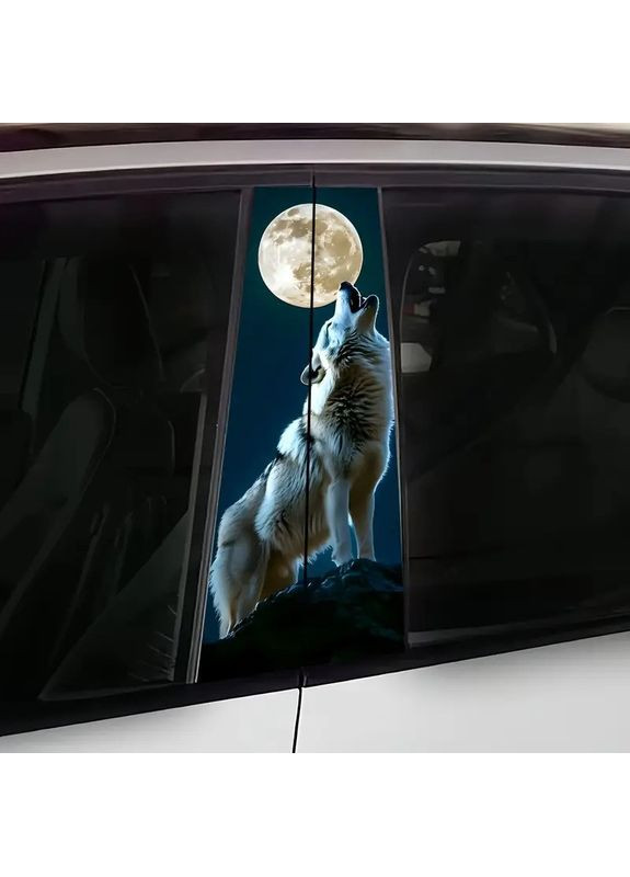 Наклейки на стойки дверей авто 3D TUNING STUDIO Волк месяц 500х220х0.080мм=2штуки No Brand (362499345)