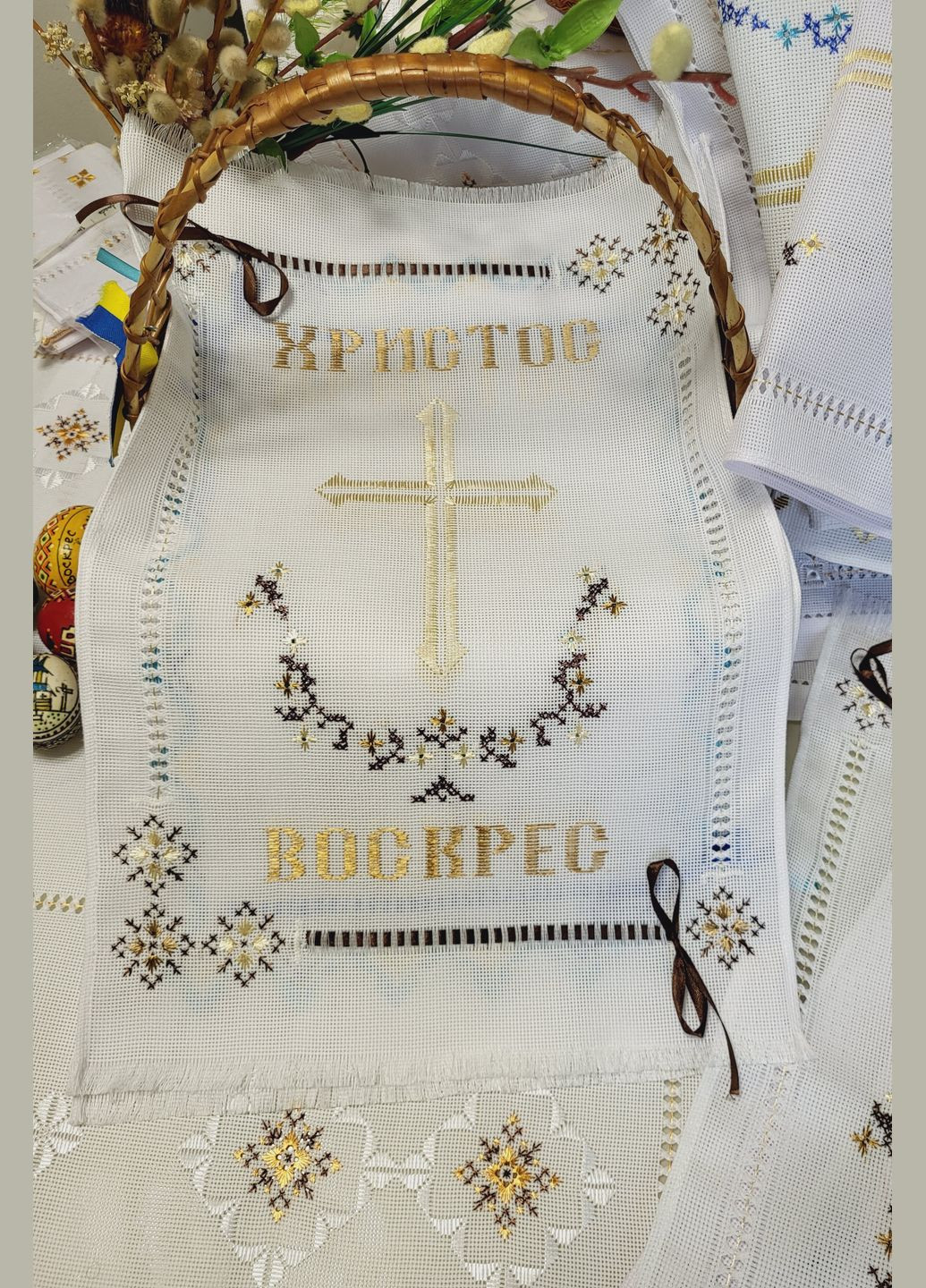 Вышитая салфетка-полотенце на пасхальную корзину (ручная вышивка) Hand Made (316262445)