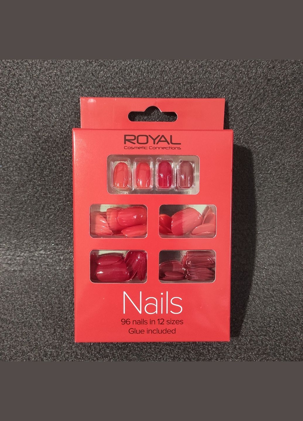 96 Накладних нігтів в комплекті із клеєм Cosmetics 96 Glue-On Nail Tips "Red" Royal (301417155)