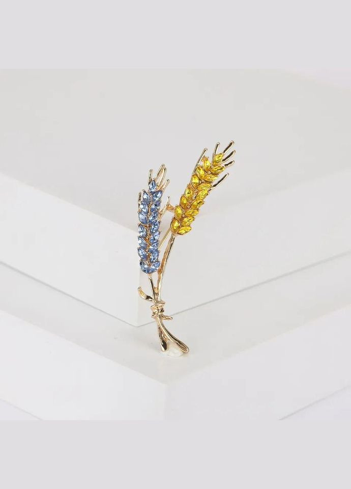 Шикарная брошь золотые колосья пшеницы колосок желто-голубой Украина со стразами No Brand (336947963)