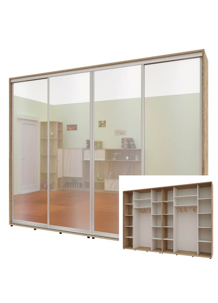 Шкаф-купе четырехдверный Комфорт Мебель 300*60*220 см Натуральный 4 двери Зеркало Макси Комфорт Меблі (360438601)