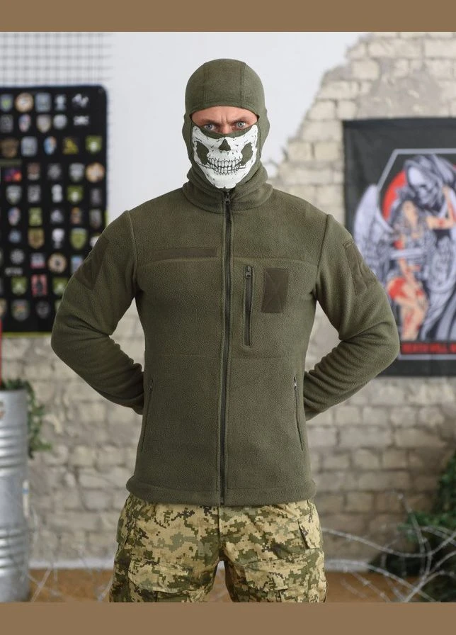 Тактична флісова кофта Patriot Олива чоловіча військова фліска з щільним поларом і велкро No Brand (337464456)