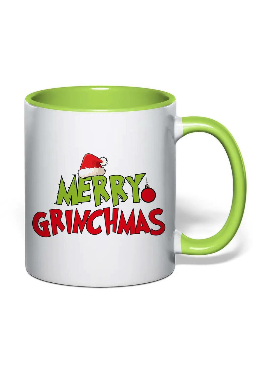 Чашка з печаткою "Merry Grinchmas" 330 мл (колір салатовий) (35814) No Brand (373297195)