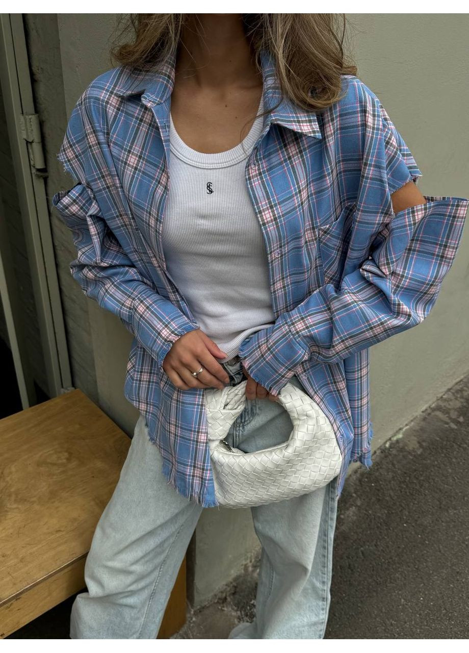 Голубой повседневный рубашка Україна с длинным рукавом