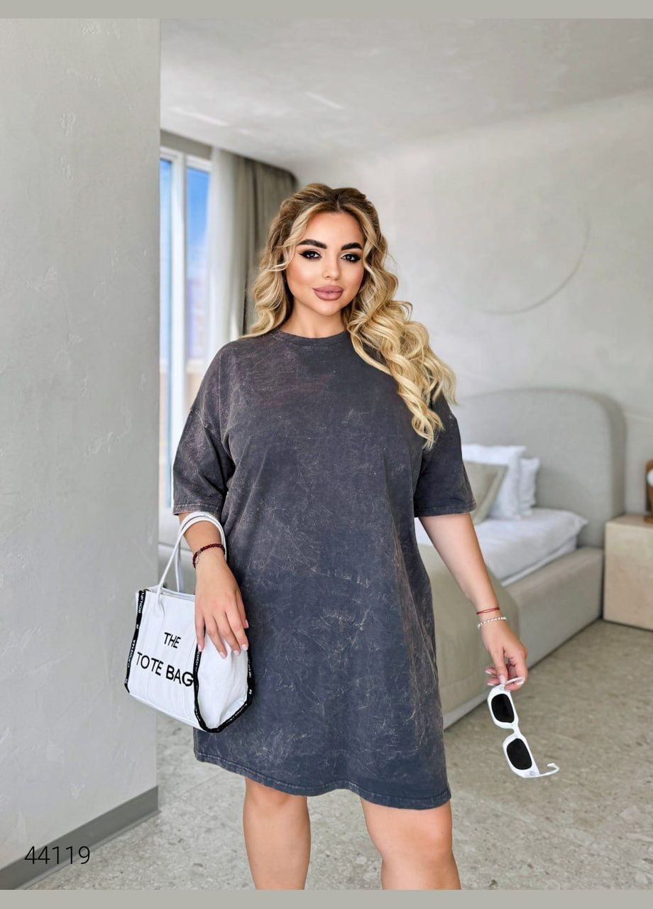 Темно-серое повседневный платье с вываренным эффектом Liton