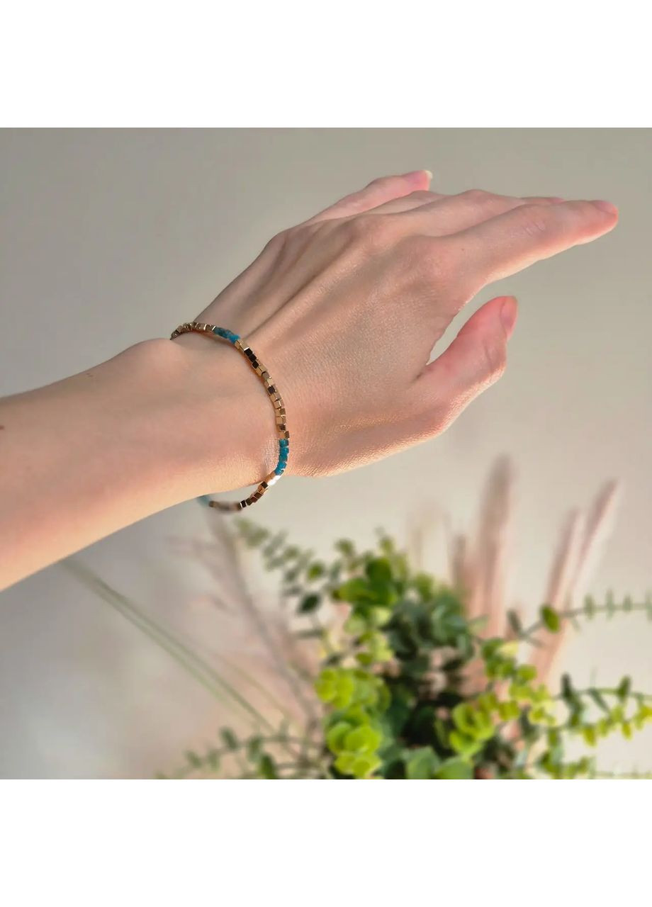 Браслет на резинке натуральный Гематит кубик золотой+Апатит кубик d-2мм обхват-18см No Brand Браслет (362695442)