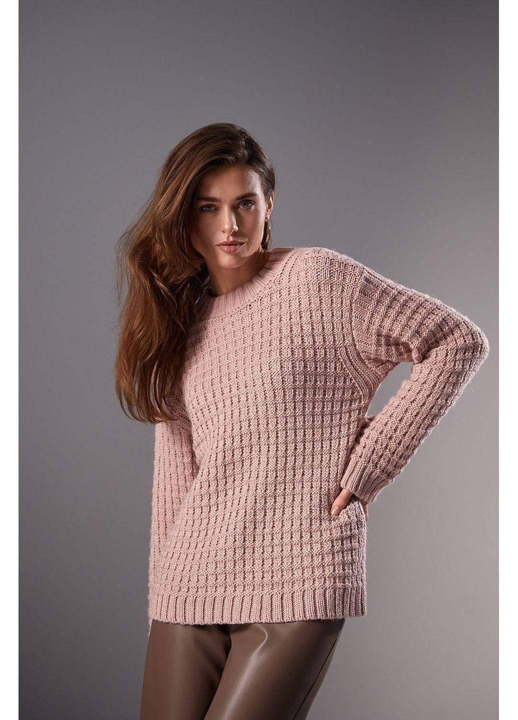 Пудровий светр з натуральної вовни 2757 Triko Bakh