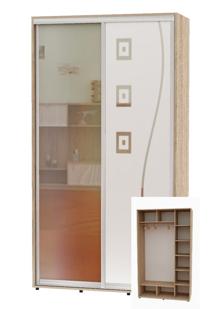 Шкаф-купе двухдверный 160*60*230 Дуб Сонома Зеркало/Зеркало с пескоструйным рисунком Алекса (360472796)