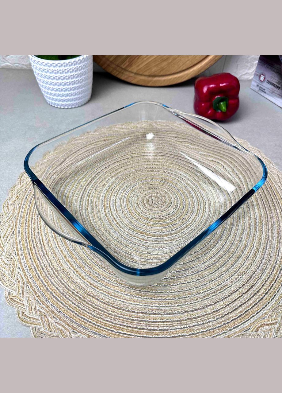 Квадратная стеклянная форма для запекания 2 л Серая крышка Borcam (354826900)