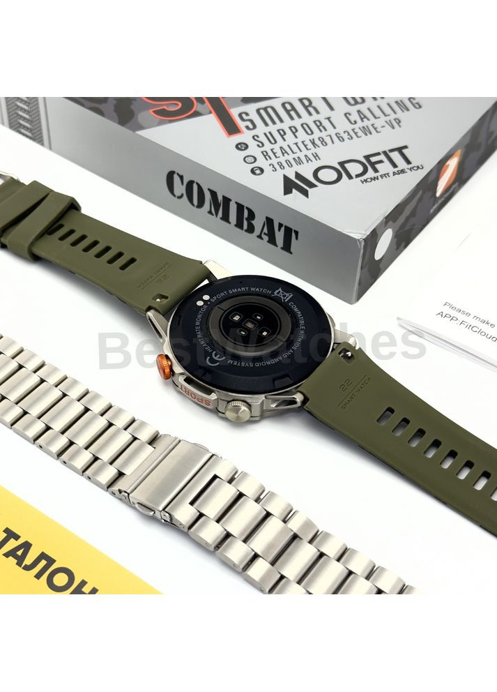 Смарт-годинник чоловічий з металевим браслетом Amoled екран Combat Silver Army Modfit (371776394)