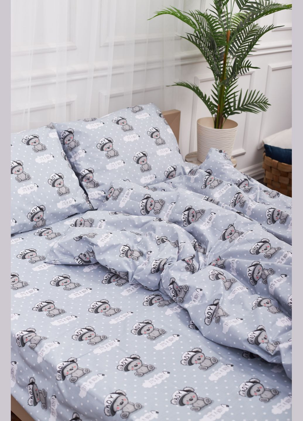 Комплект постільної білизни King Size 220x240 наволочки 4х50х70 Бязь Gold Люкс (MS-820001358) Moon&Star Teddy Boy (285717138)