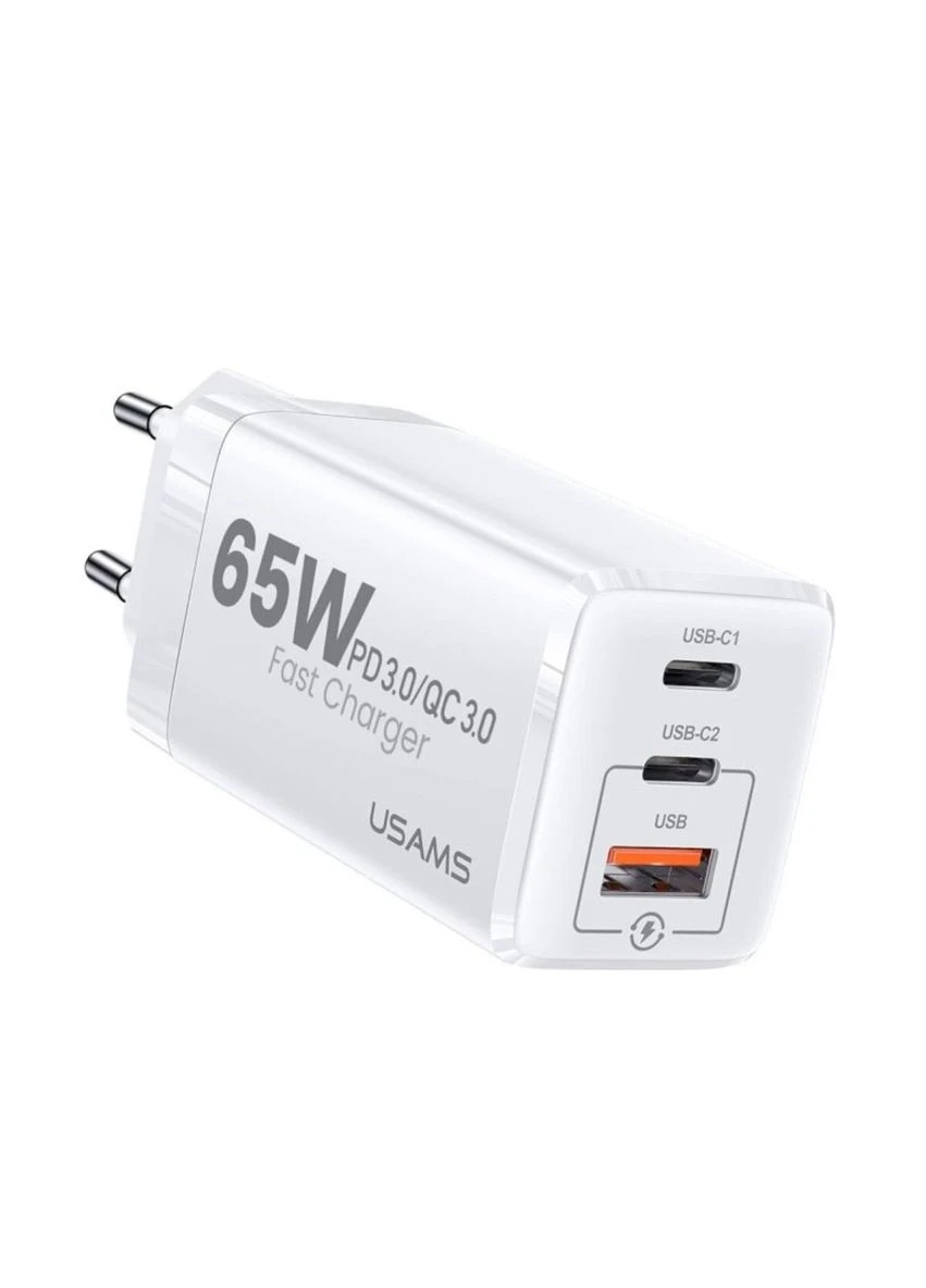 Мережевий зарядний пристрій white USAMS US-CC110 T33 65W 3 Ports GaN Mini Fast Charger (315434946)