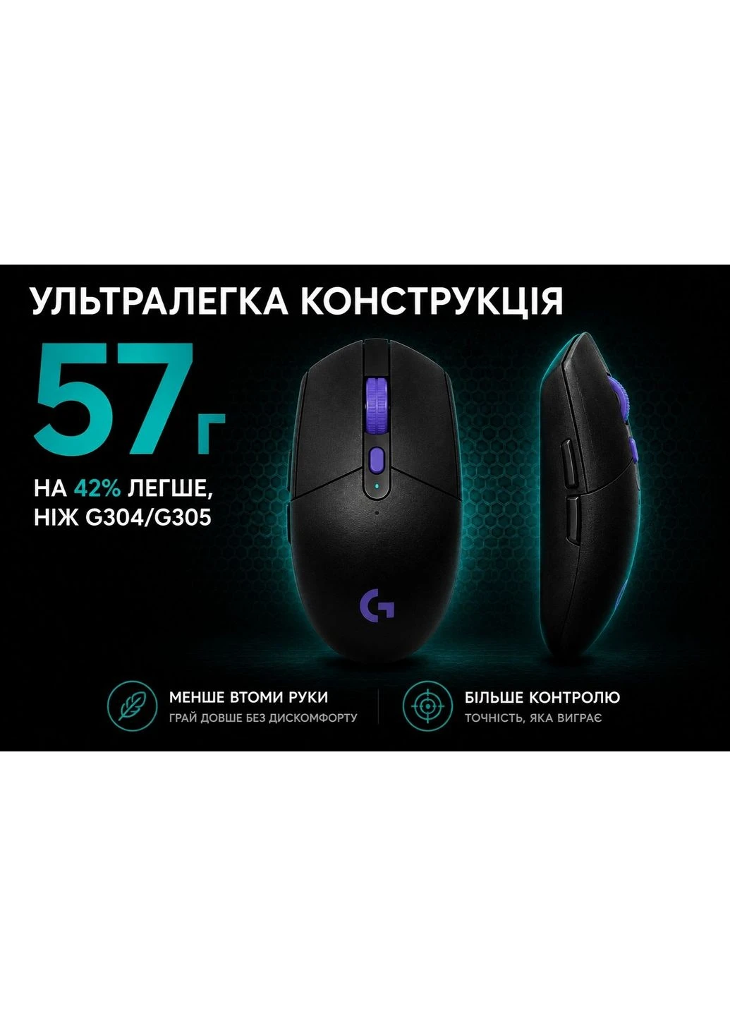 Игровая беспроводная мышь G304X / G305X LIGHTSPEED HERO 25K, 25000 DPI, 57 г, USB-C, 2.4 ГГц Black Logitech (396504944)