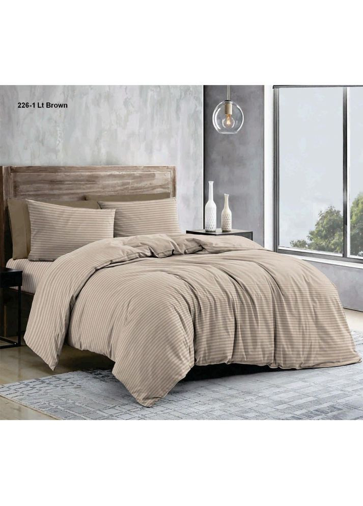 Постільна білизна бавовняна Смужка Двоспальна Простирадло на гумці 160x200х20 Бязь Бежева 50 х 70 No Brand (364117761)