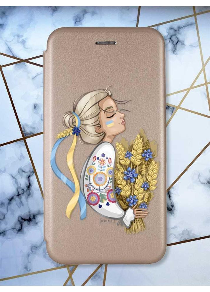 Чехол-книга с рисунком для Xiaomi Redmi Note 9 Pro/9S/9 Pro Max Золотой:: Украинка с колосками (принт 173) G-Case (360671487)