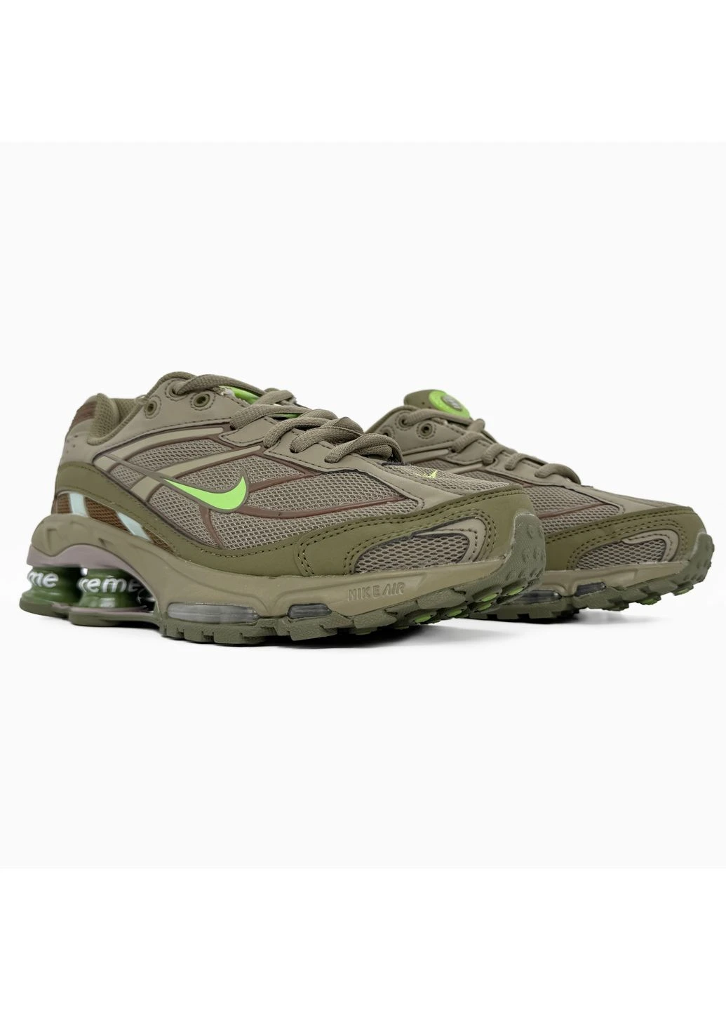 Зеленые демисезонные кроссовки мужские nike supreme shox ride 2 khaki найк шокс райд 2 зеленые No Brand
