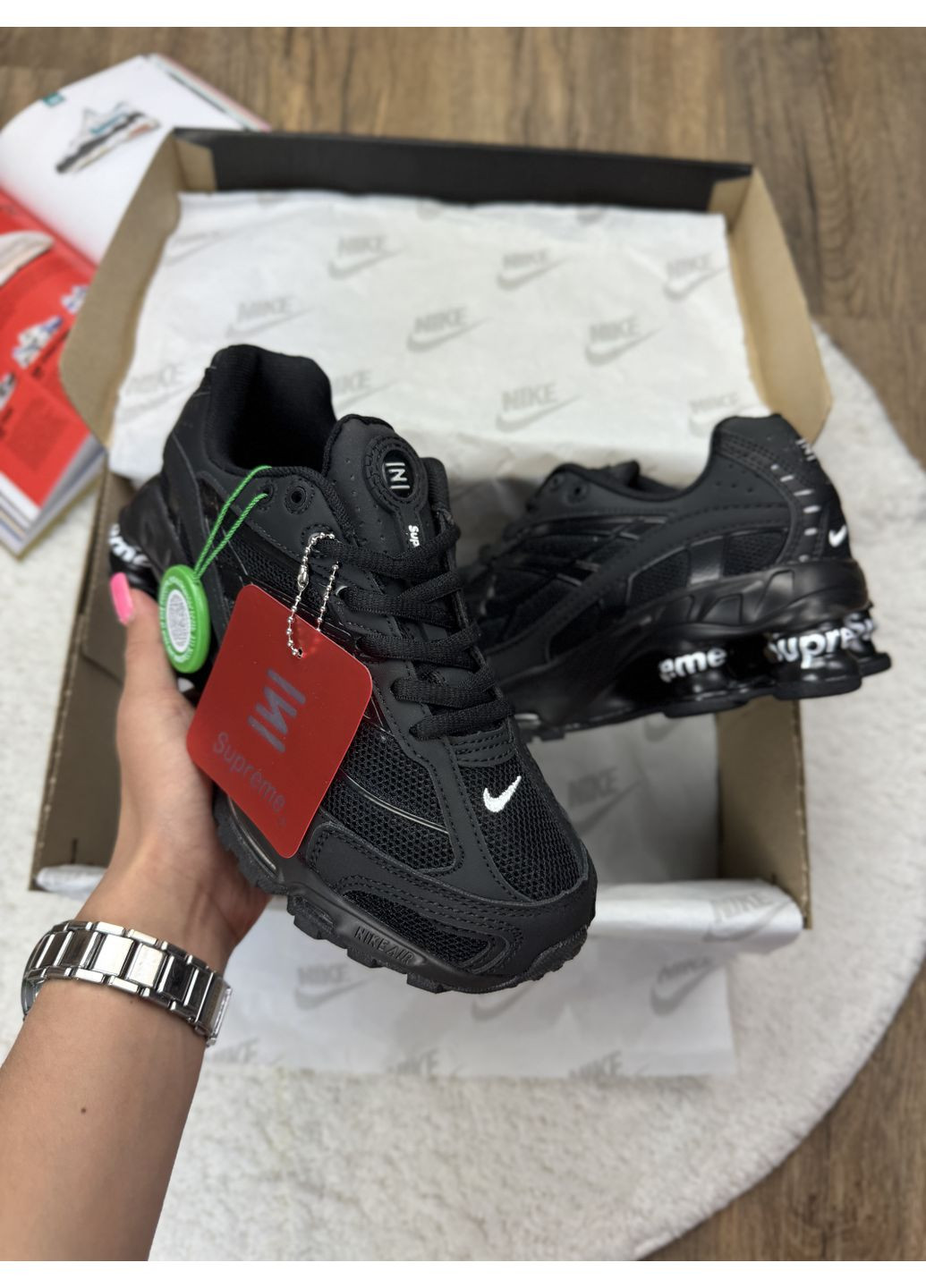 КРОССОВКИ ЖЕНСКИЕ NIKE SHOX RIDE 2 SUPREME BLACK WHITE НАЙК ШОКС No Brand чёрные демисезоны (367173876)