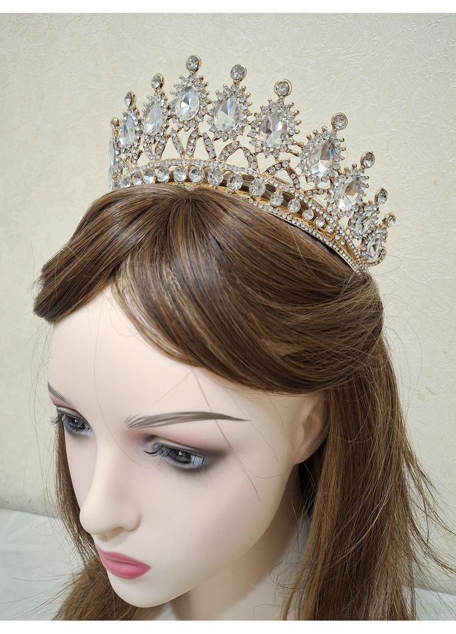 Діадема весільна висока з кристалами Сваровскі, корона золото No Brand (369162652)