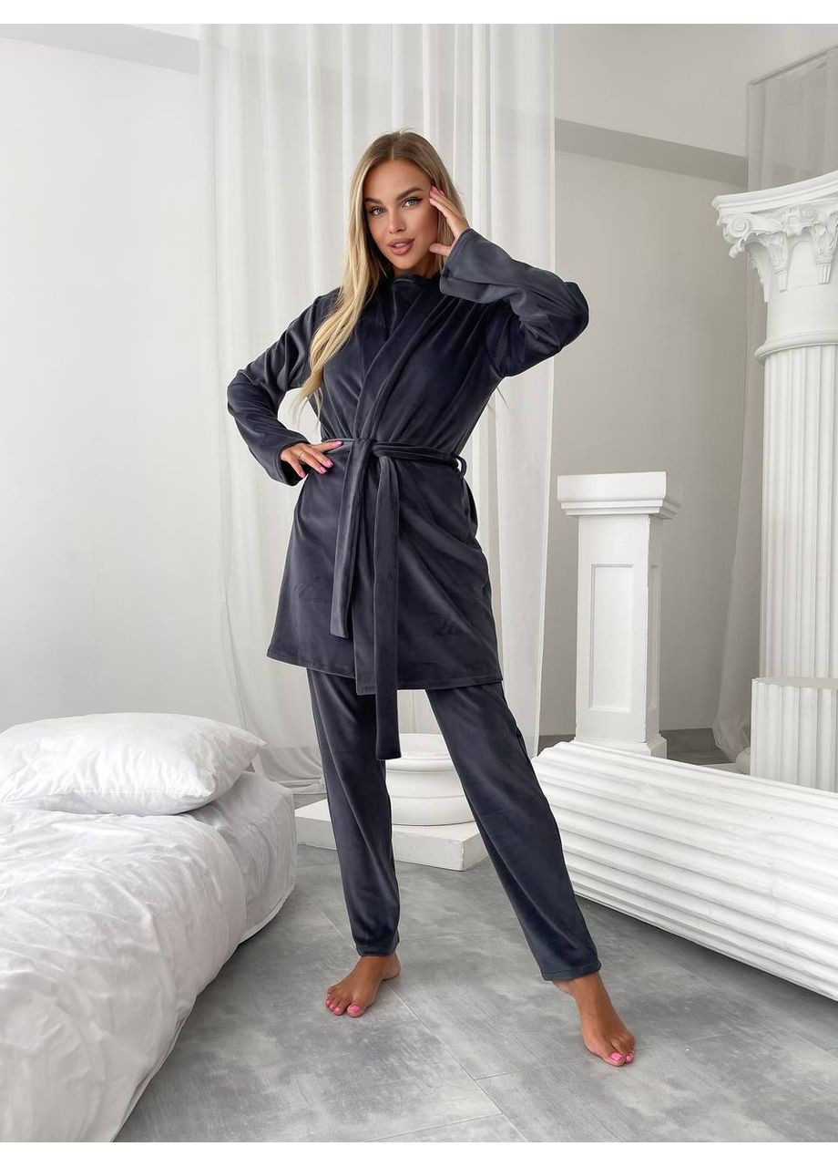 Графитовая всесезон велюровый домашний комплект тройка Fashion