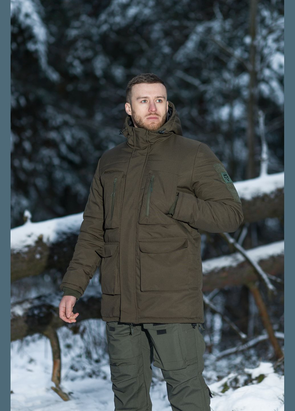 Комплект тактичний (Куртка парка зимова Ісландія хакі-Кофта флісова хакі-Штани карго теплі Alpha хакі) BEZET