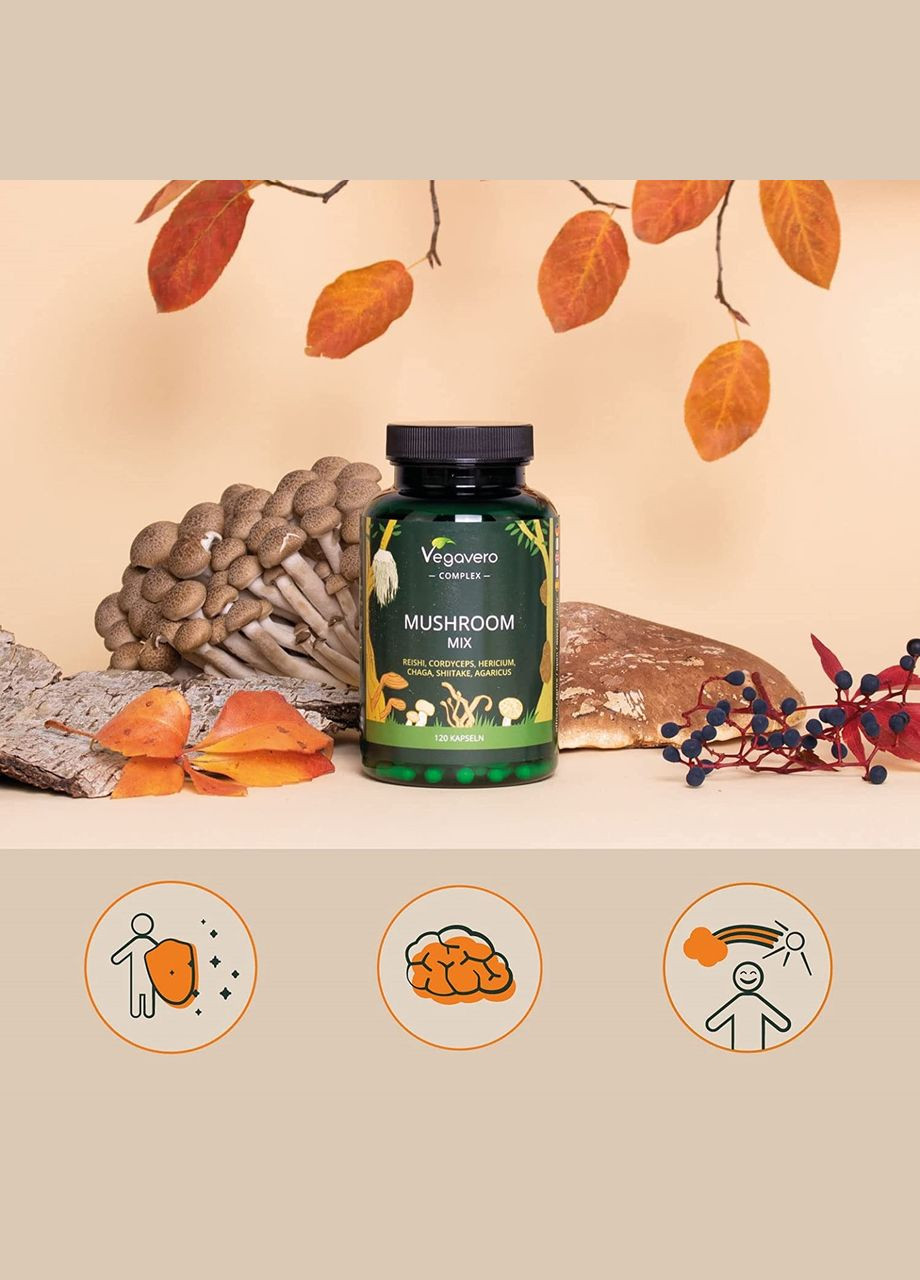 Грибной комплекс (рейши, кордицепс, шиитаке, чага, герициум, агарикус) ® 120 капсул Vegavero (299717696)