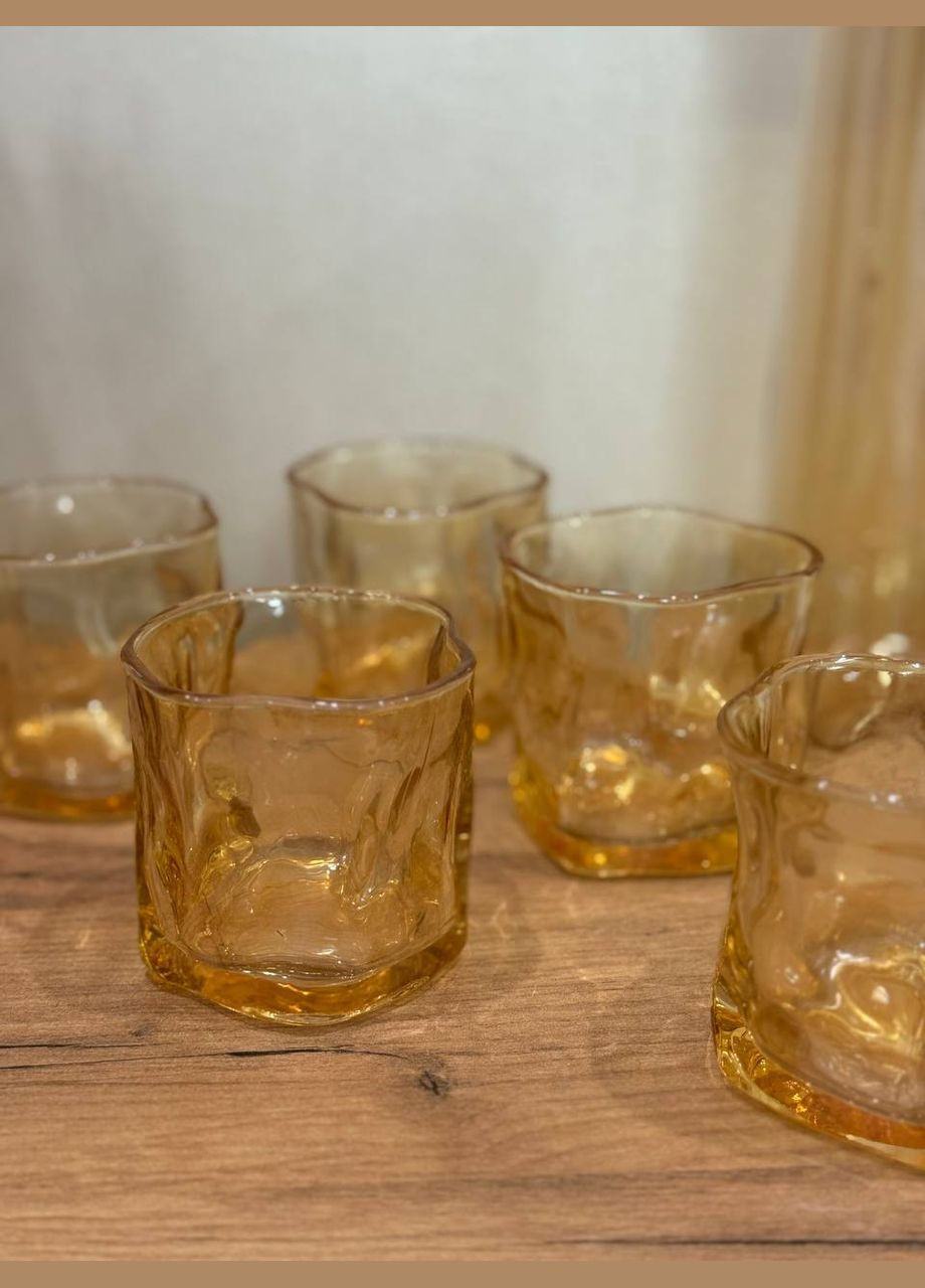 Набір питний HP-19-10-1 скляний глечик 1,5 л/склянки 120 мл 7 предметів Бурштиновий Yiwu (338195366)