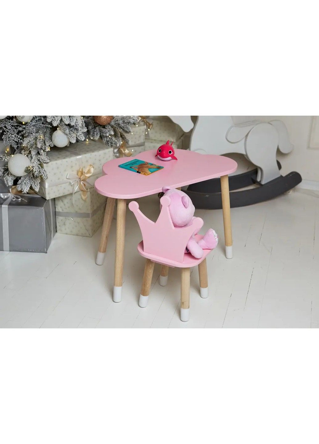 Дитячий столик Хмара (Рожевий) та стільчик Корона (Рожевий) No Brand (331640446)