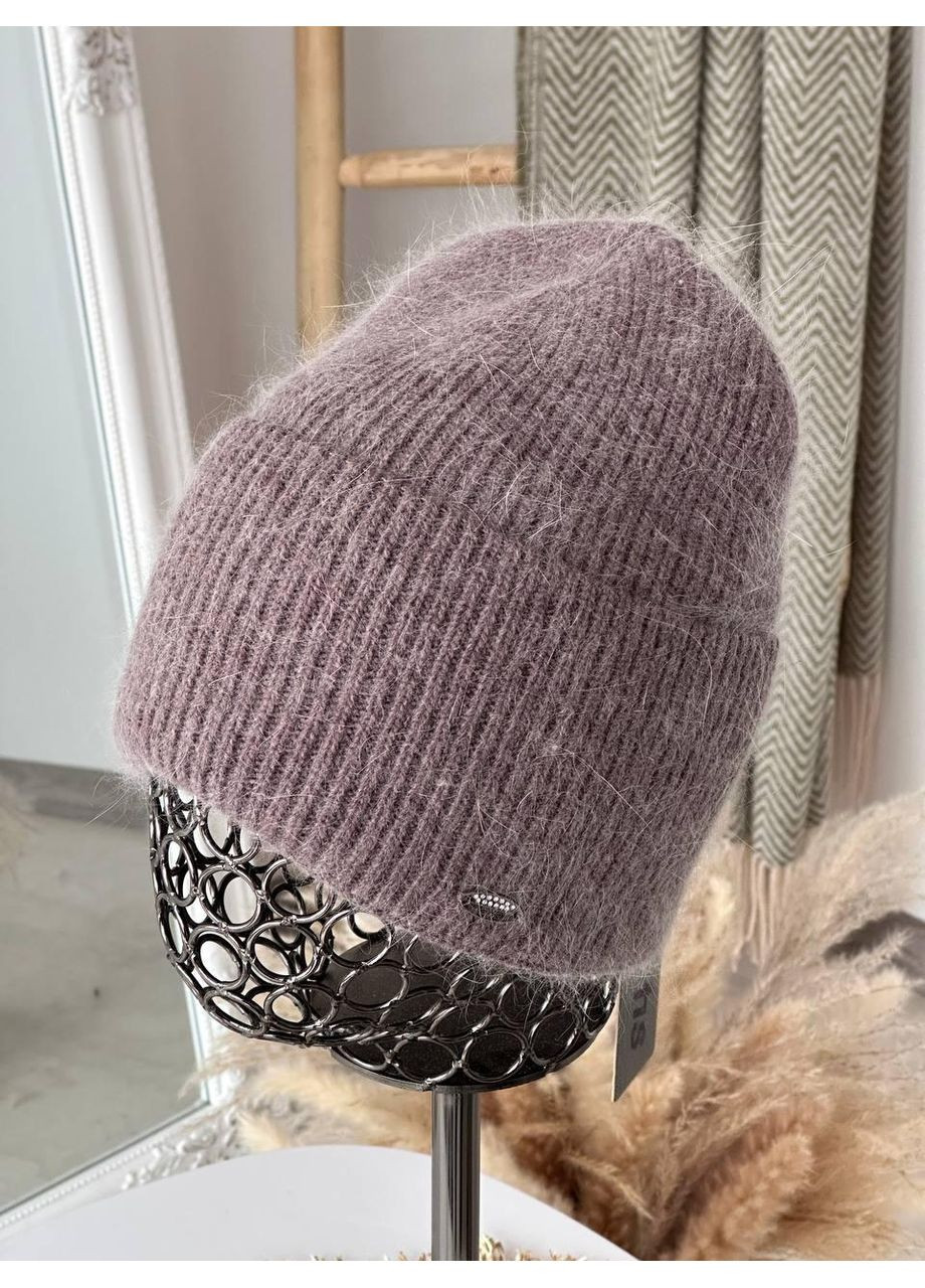 Шапка Atis тепла в стилі ангорка. Шапка подвійна в'язана з закотом на повному флісі No Brand (362917714)