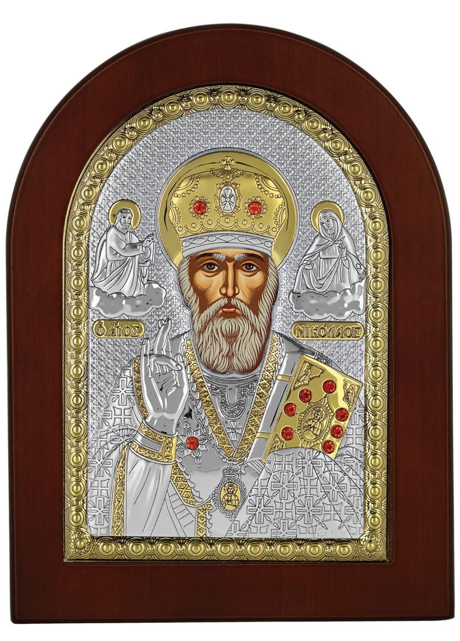 Миколай Чудотворець 10х14см срібна ікона арочна на дереві Prince Silvero (266266013)