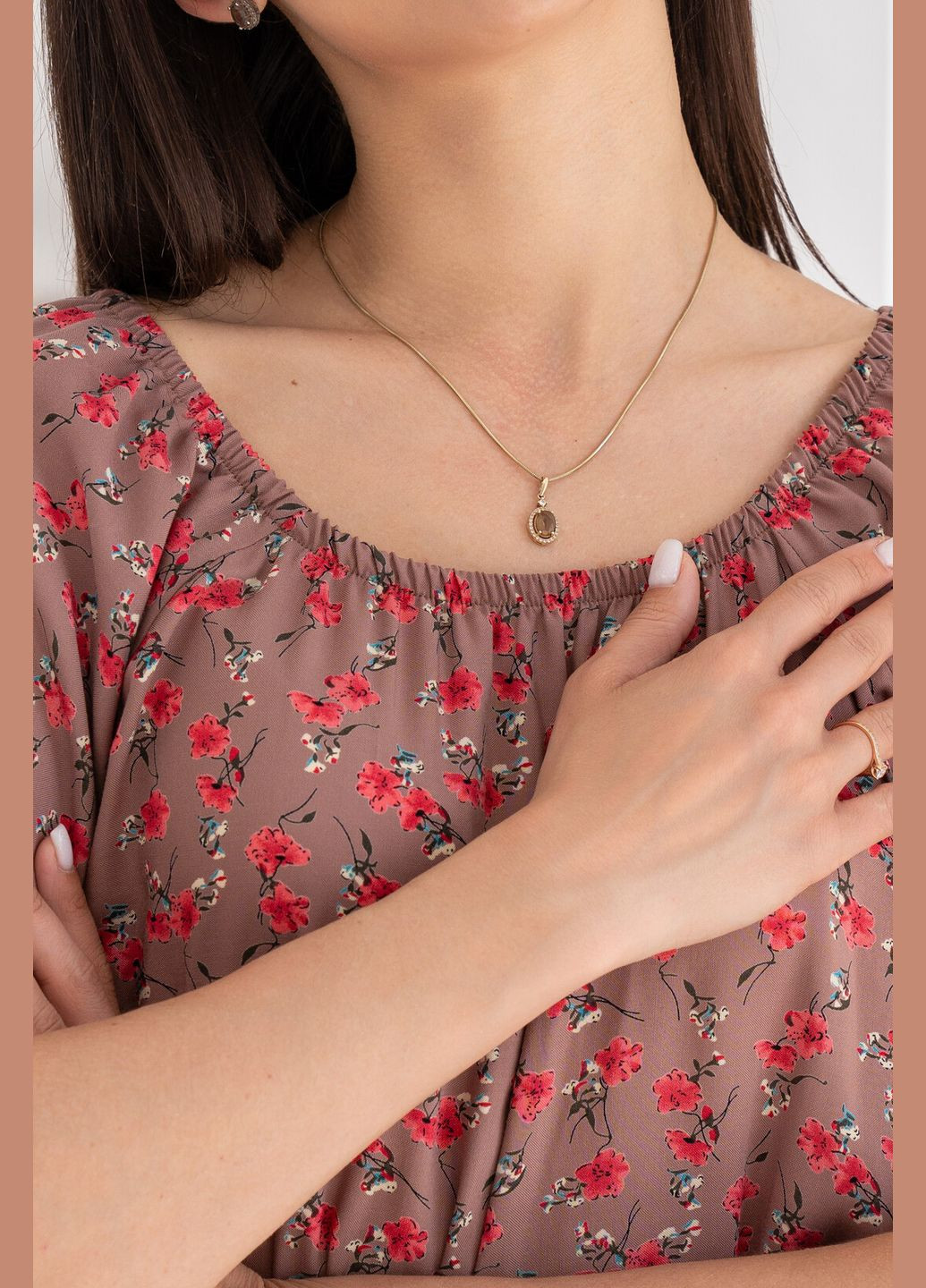 Світло-коричнева повсякденний сукня вільного силуету середньої довжини з розрізом по переду (ск 0624) RiMari