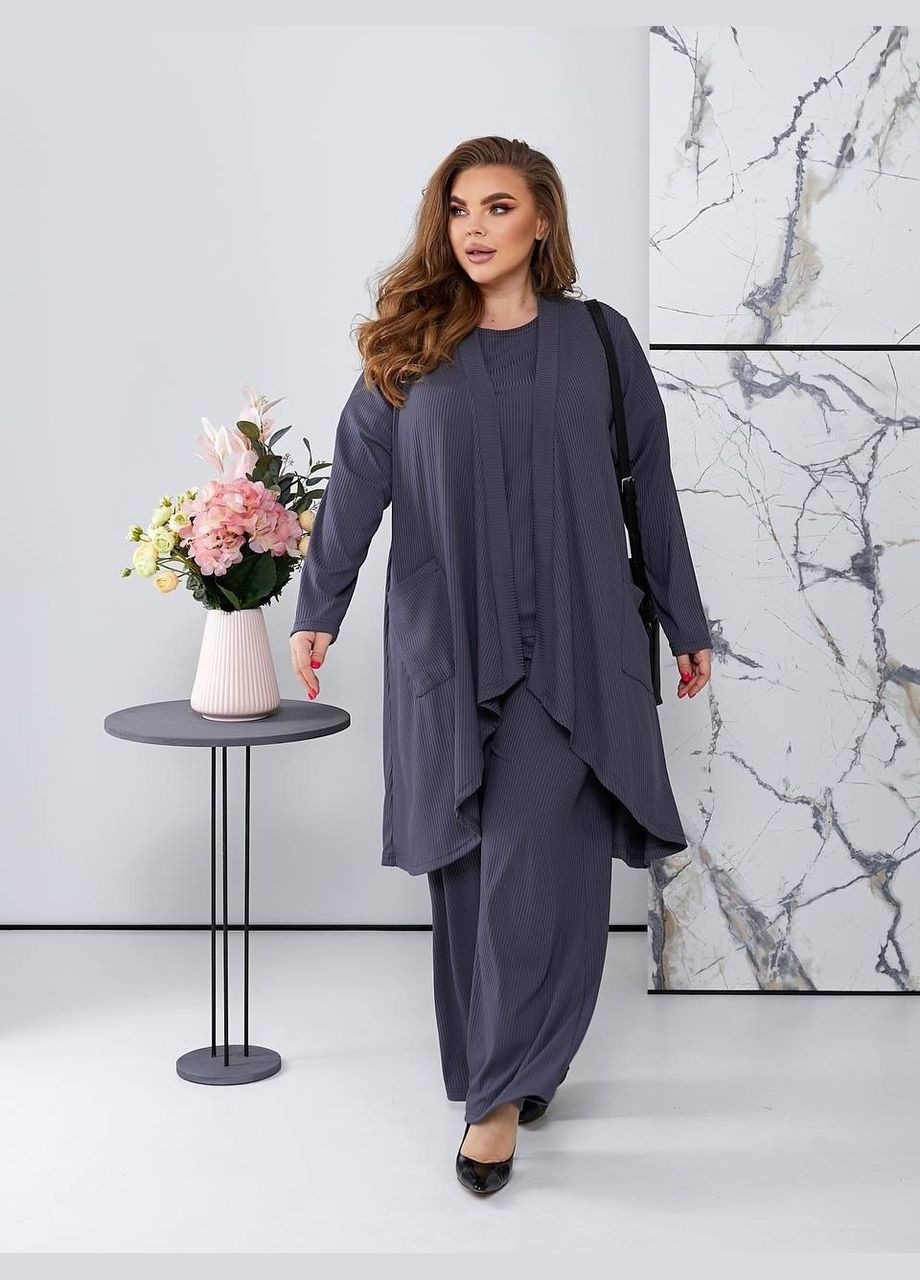 Женский костюм комплект брючный 3-ка тройка графит с кардиганом повседневный для лета и весны Bonita Спортивний костюм (324747450)