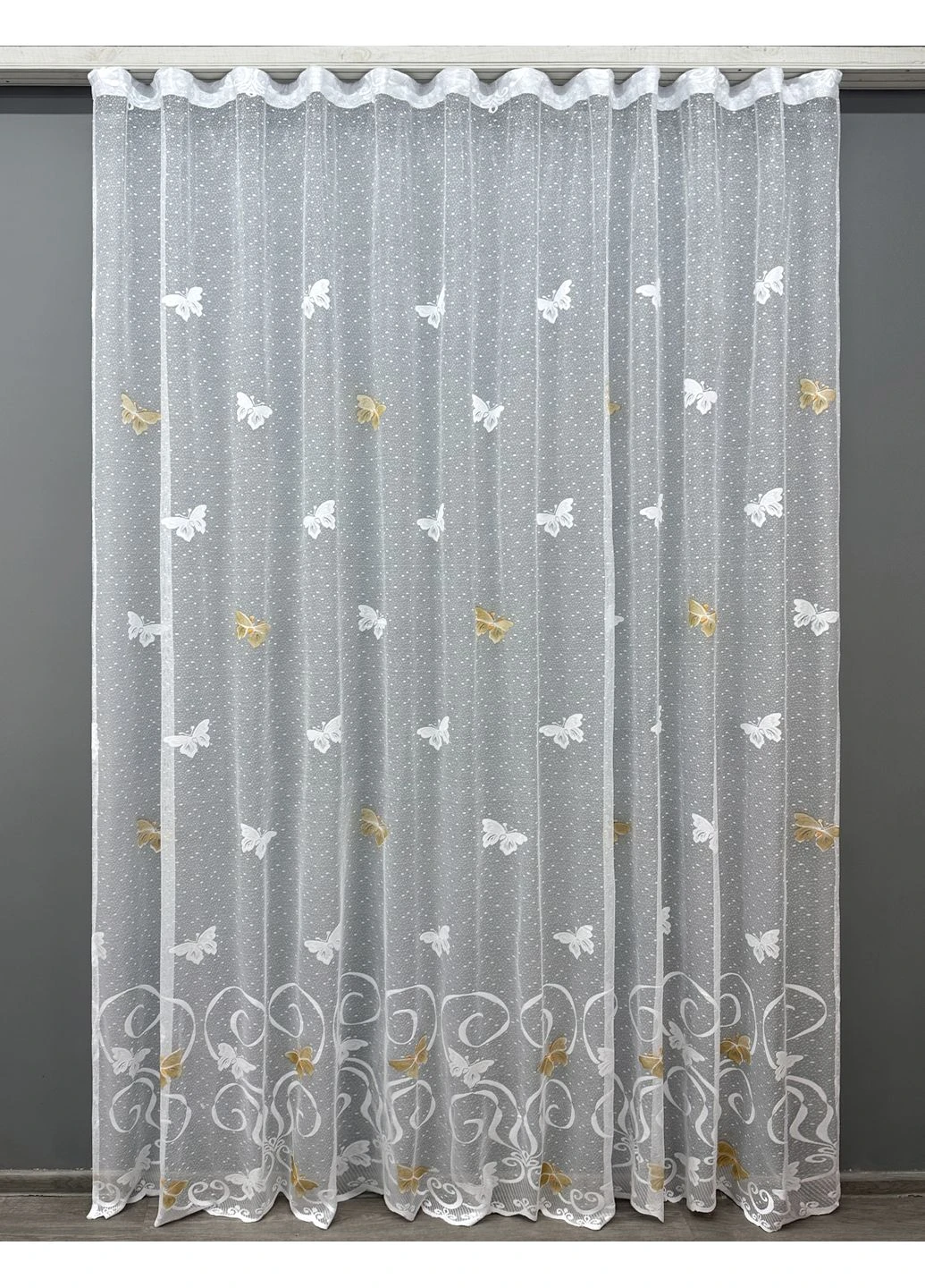 Тюль жакард "Метелики" колір білий з коричневим 1886т VR-Textil (366726674)
