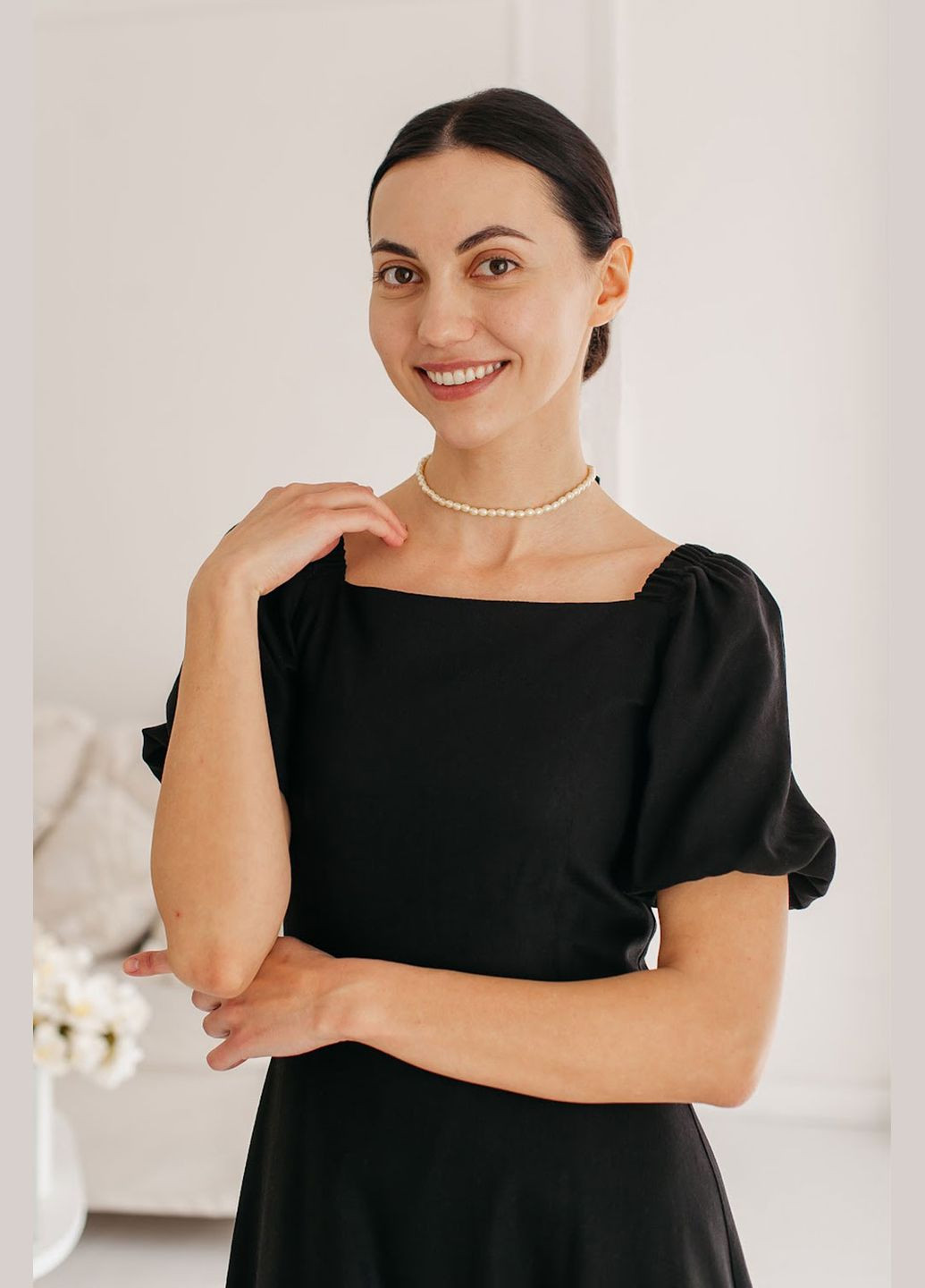 Черное платье dawn linen с открытой спинкой и завязкой Lana Bryk однотонное