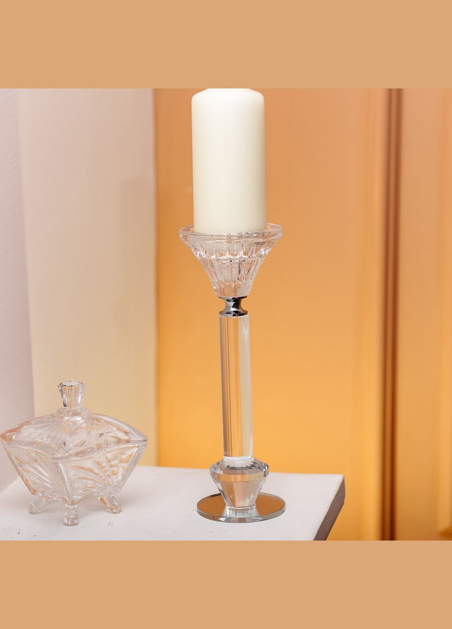 Підсвічник скляний на ніжці 6×19.5 см прозорий декоративний підсвічник на стіл HP-4-11M Yiwu (365746788)