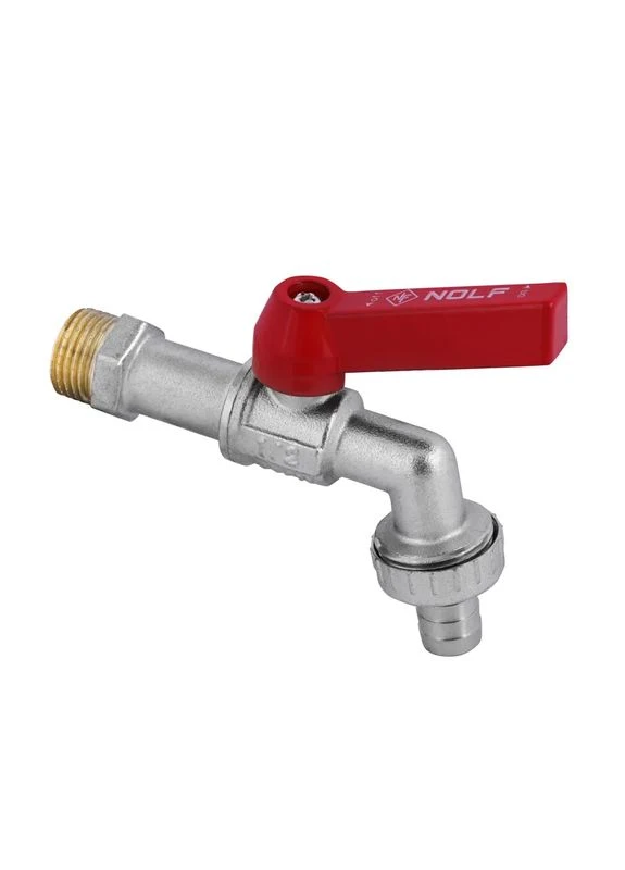 Кран пивний NF.240 1/2", латунний, нікельований, з червоною ручкою, прямий з штуцером (NF2974) NOLF (398853491)