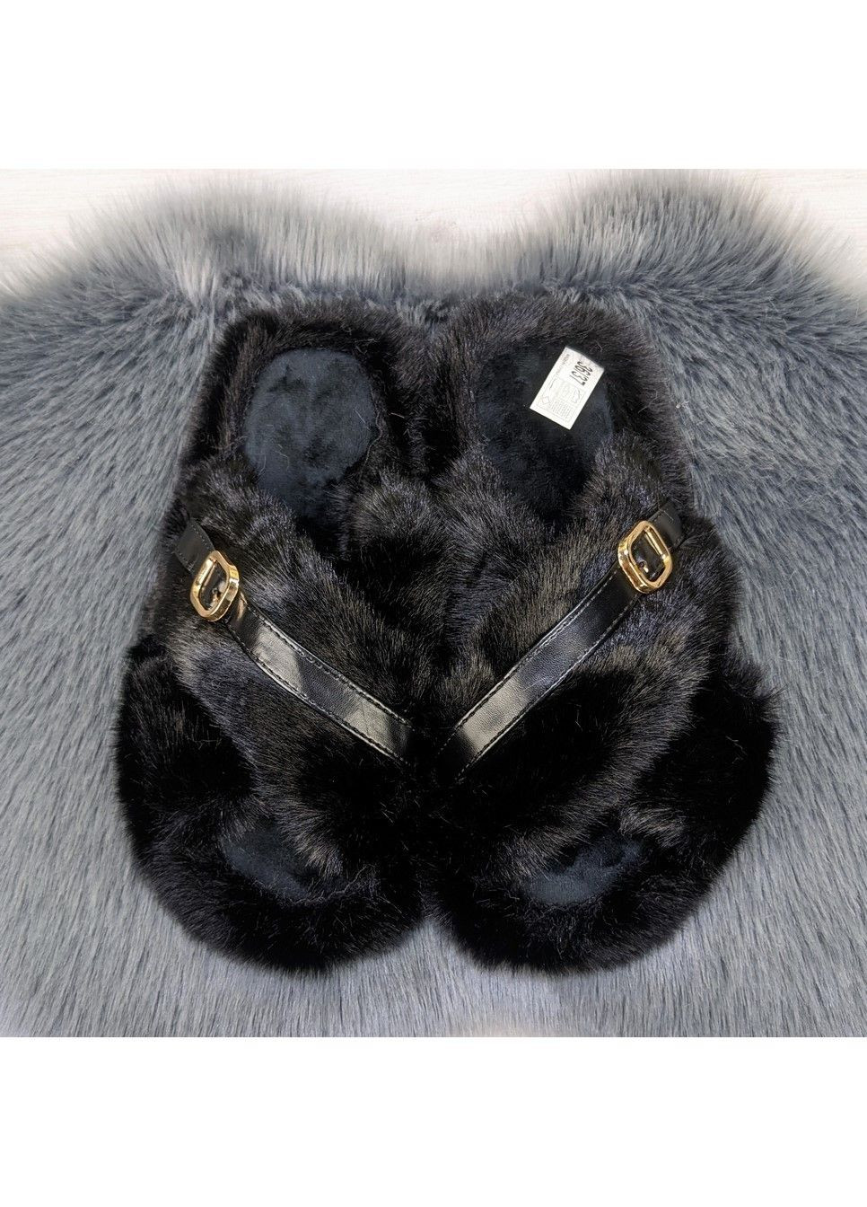 Черные тапочки женские домашние меховые Lion