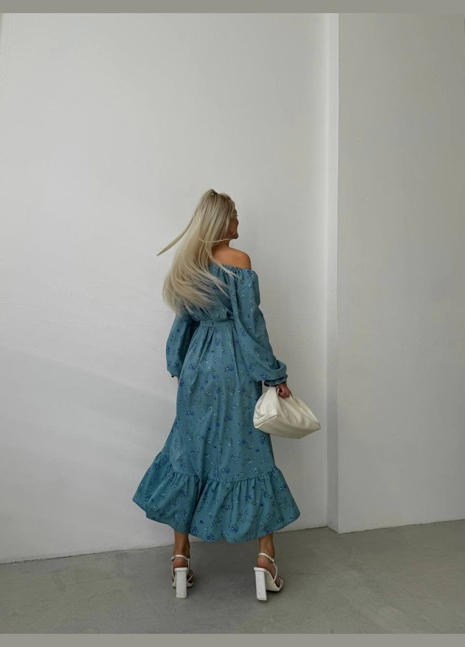 Бирюзовое повседневный женское платье софт No Brand с цветочным принтом