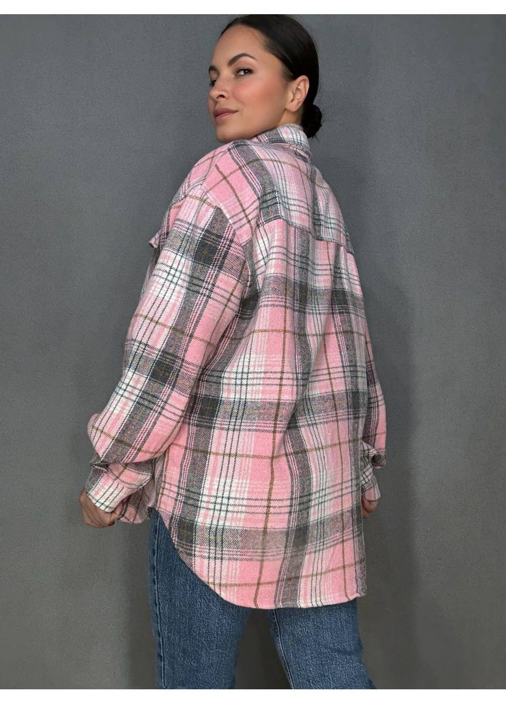 Сорочка жіноча 223 картата оверсайз тепла байка YZY (361648384)