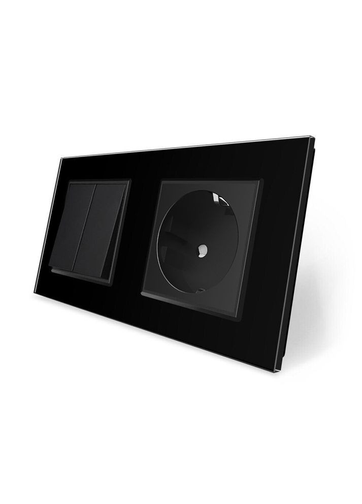 Двоклавішний вимикач з розеткою чорний скло (VL-C7C1EUK2-12) Livolo (371260489)