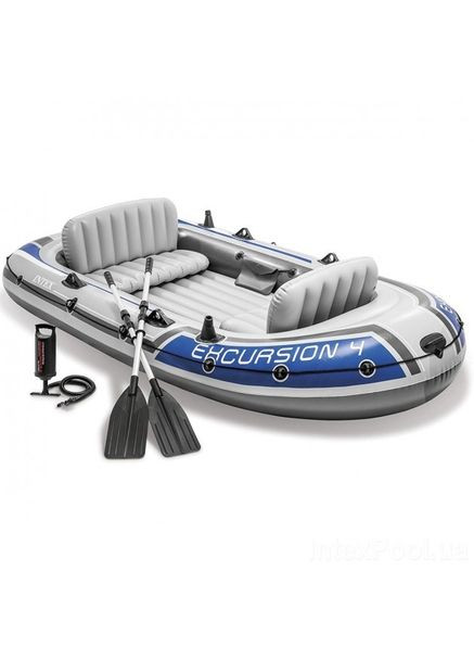 Чотиримісний моторногребний надувний човен Excursion 4 Set Original, 315х165х43 см, з веслами та насосом, сіра (int-68324) Intex (268666389)
