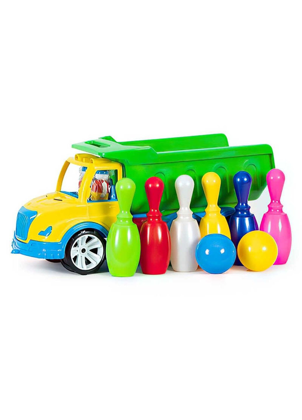 Машинка "Самоскид Mati" 009/11 (3) "", з кеглями, в сітці Bamsic (305830189)