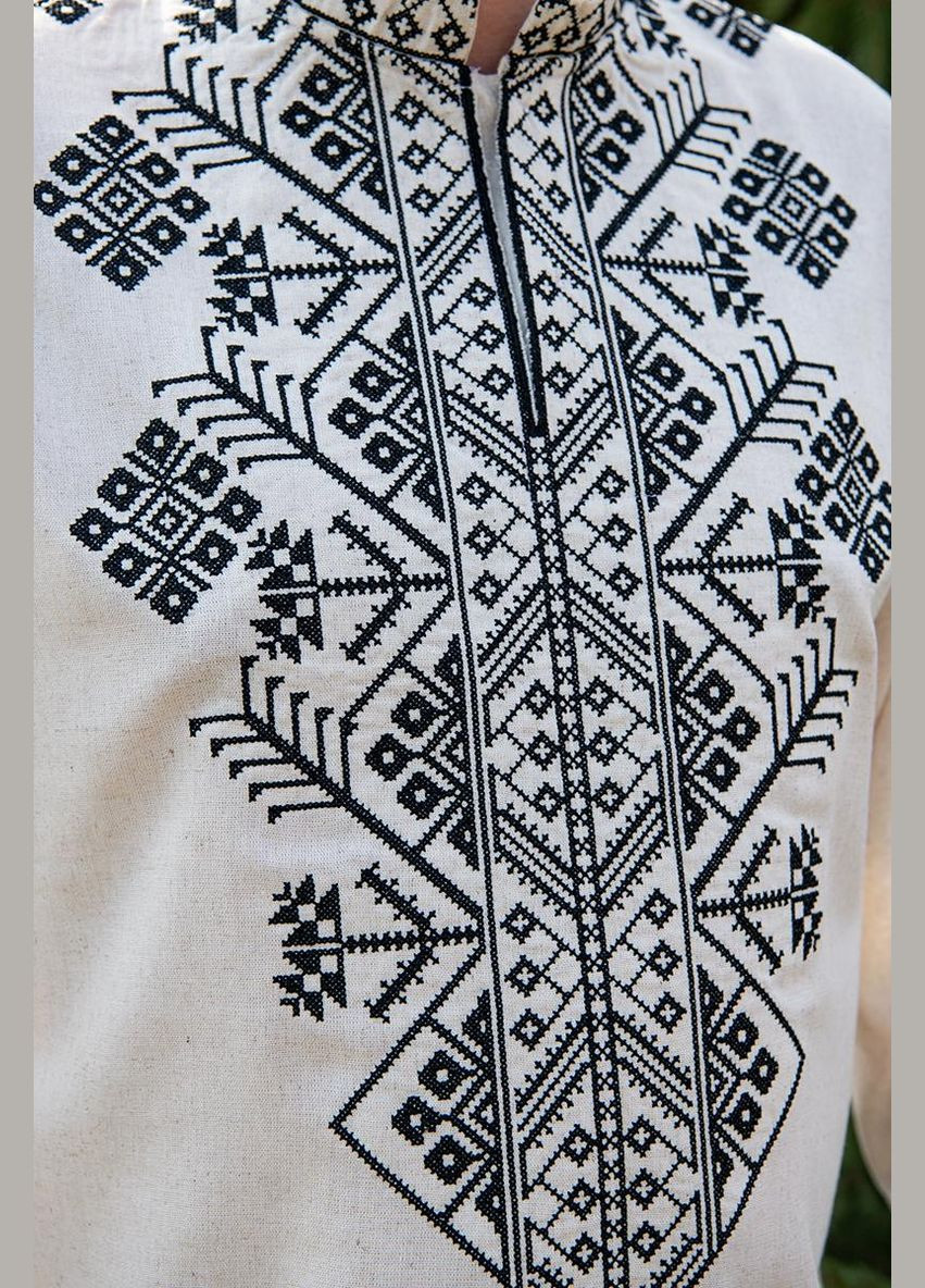 Молочна вишиванка чоловіча «спадщина» лляна сорочка з довгим рукавом візерунок орнамент приталена, вільна, пряма льон (333616107)