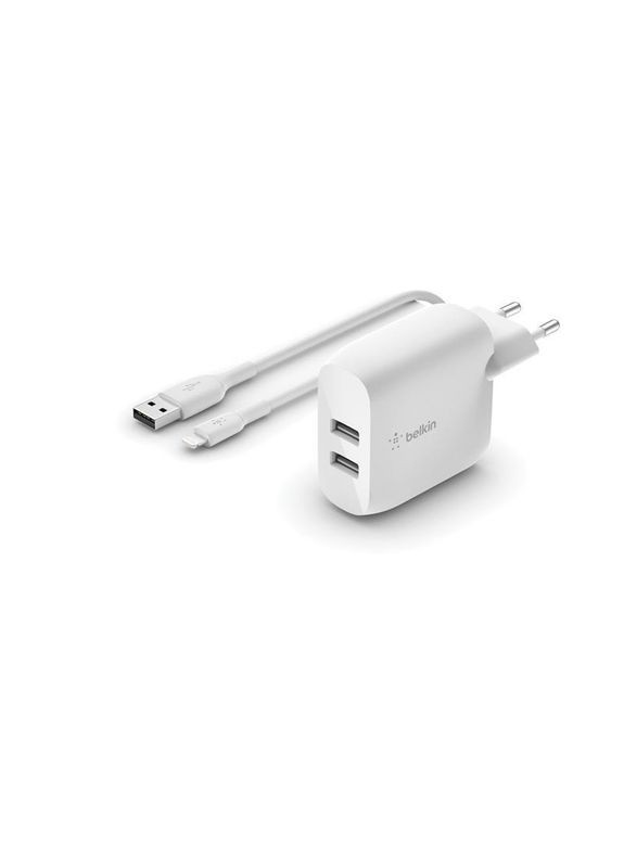 Мережевий зарядний пристрій Boost Up Charge Dual USB-A Wall Charger 24W + Lightning White (WCD001VF1MWH) Belkin (315503838)