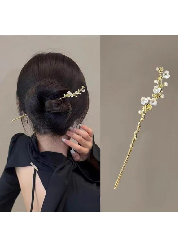 Паличка-шпилька для волосся Літні квіти в чорній подарунковій коробці золотиста No Brand (362135505)